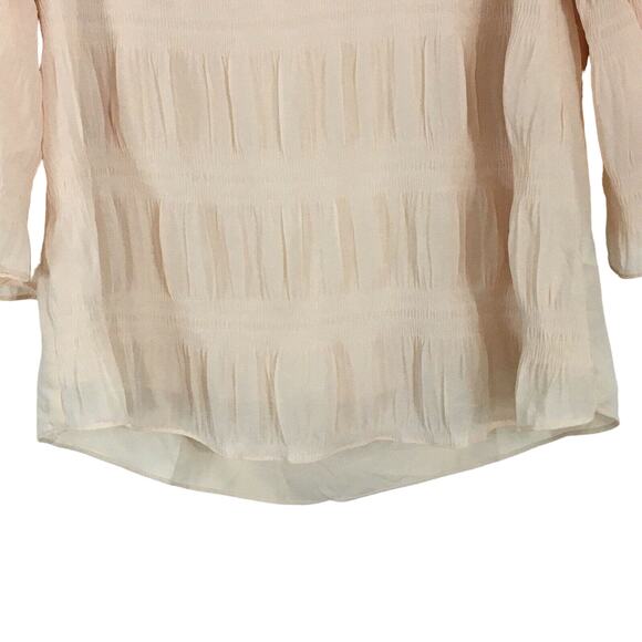 NWT Umgee Pleated Ruffled Tiered Bell Sleeve Top Chiffon Flowy Champagne Pink S - Picture 12 of 15